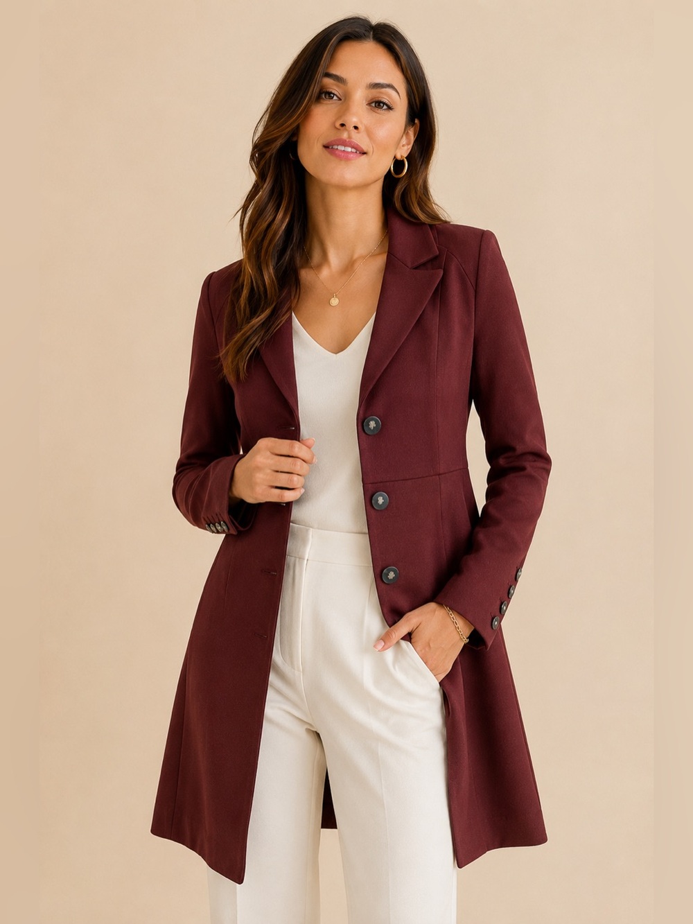 Cabi Boss Currant Burgundy Longline Jacket Size Large
